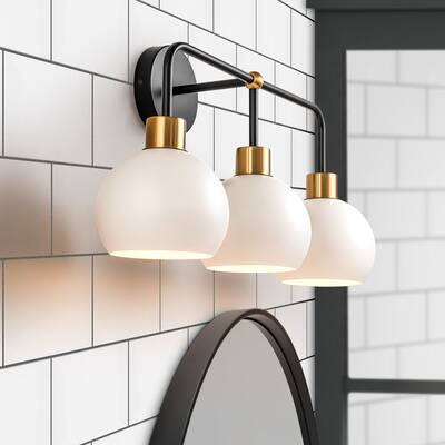 3-Light Metal Bowl Globe Bathroom Vanity Light Linear Industrial Wall Sconce