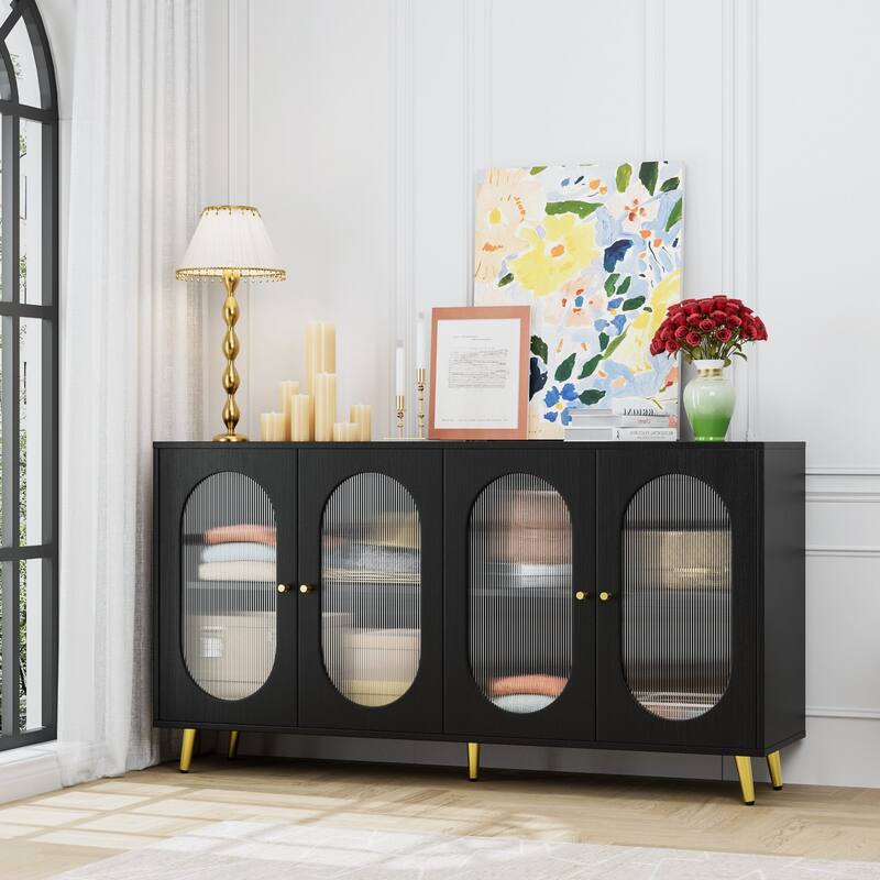 60" Buffets and Sideboards - Modern Accent Sideboard Cabinet with Acrylic Doors - Black