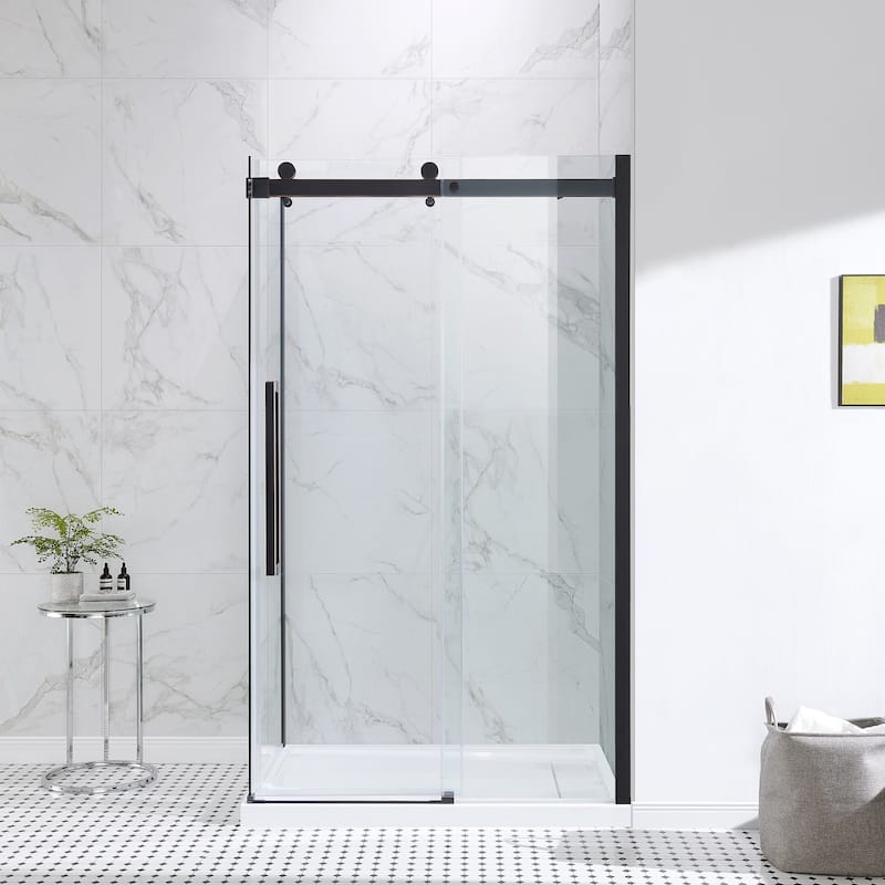 Bel Soft Close 3-Piece Base/Door Rectangular Corner Shower Kit (Left or Right Drain) - 48" - Oil Rubbed Bronze