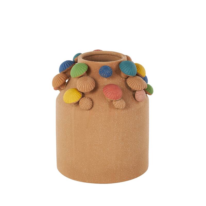 Ceramic Round Wide Decorative Vase with Multicolor Accents and White Speckles - Brown - Roche River Decor