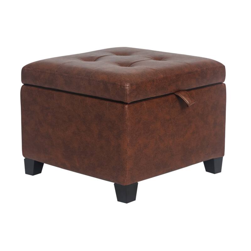 Adeco Faux Leather Tufted Flip Top Storage Ottoman