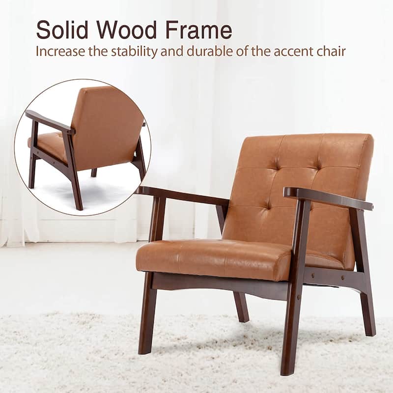 Ebello Mid-Century Modern Upholstered Leather Accent Chair with Solid Wood Frame