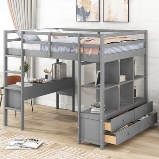 Multifunctional Loft Bed Full Size Loft Bed Solid with Built-in Desk ...