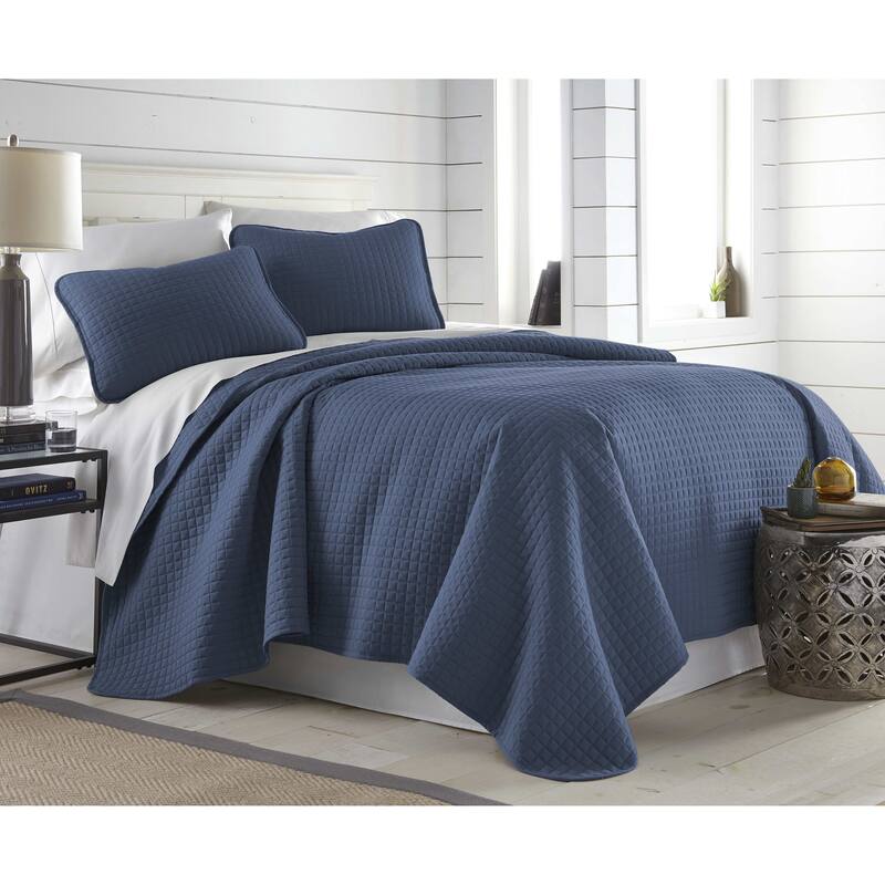 Oversized Solid 3-piece Quilt Set by Southshore Fine Linens - Dark Blue - Twin - Twin XL