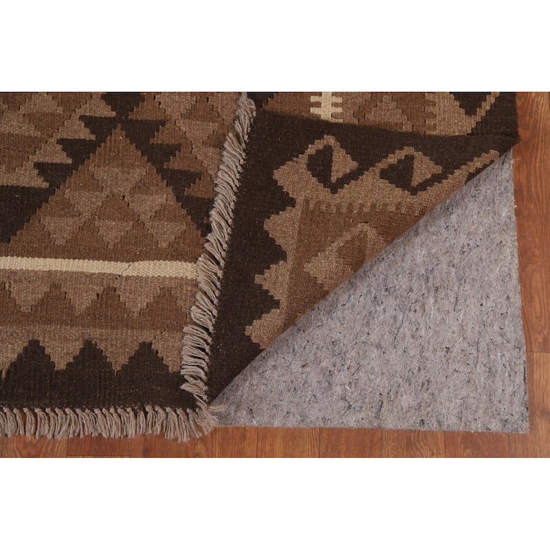 Hand Woven Oriental 100% Wool Carpet Southwestern Geometric Brown Kilim Area Rug - 10' 0'' X 6' 8''