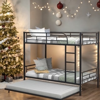 Twin-Over-Twin Metal Bunk Bed With Trundle,Can be Divided into two beds,No Box Spring needed