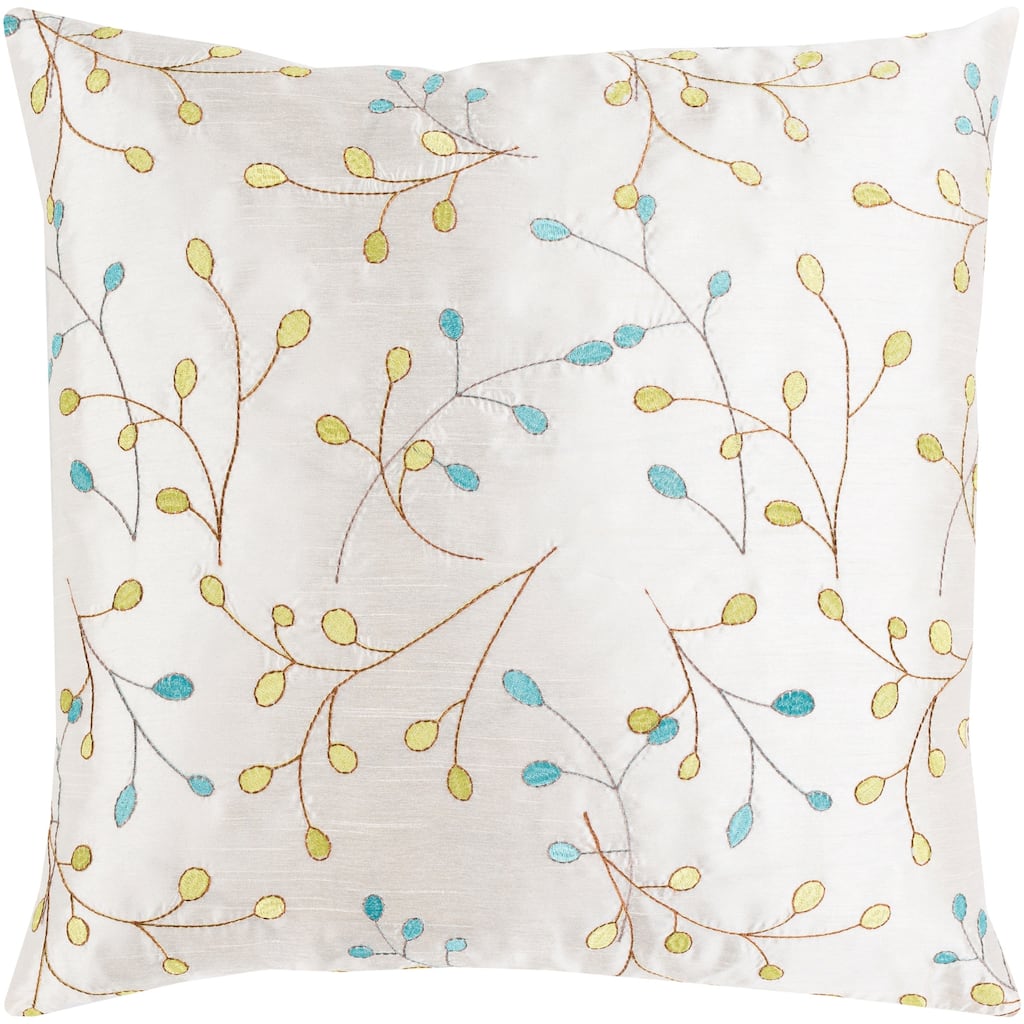 Sofiya Modern Floral White Feather Down or Poly Filled Throw Pillow 22-inch