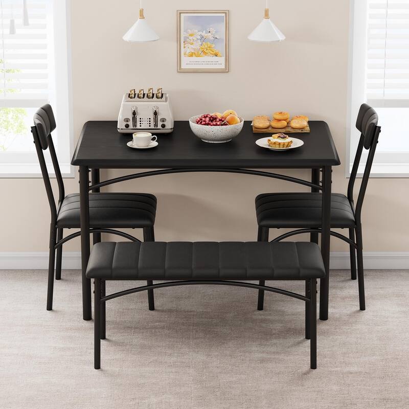 Dining Table Set for 4, Kitchen Table Set for 4 with Upholstered Bench and 2 Chairs