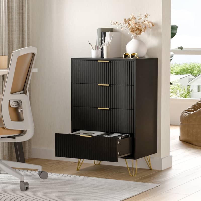FURNIWAY Fluted Drawer Dresser for Bedroom