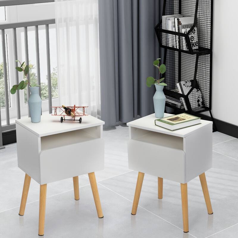 2-Piece Modern Bedside Table, Bedroom Coffee Table With Drawers, Shelves Bedside Furniture