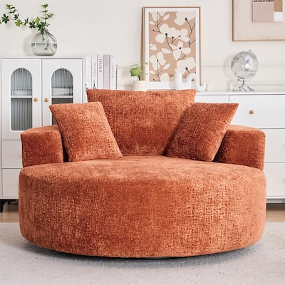 Round Accent Chair, 360 Swivel Chenille Barrel Chair, Fluffy Modern Sleeper For Living Room, Bedroom,Reading Room And Lounge