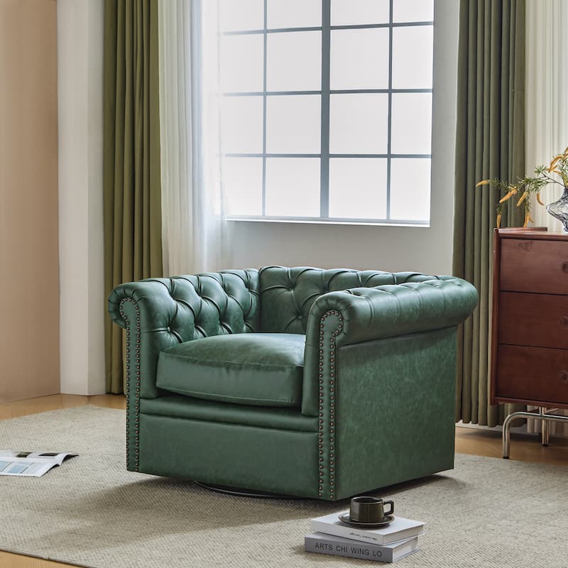Roomfitters Chesterfield Swivel Club Chair, Tufted Accent Armchair for Living Room - Green