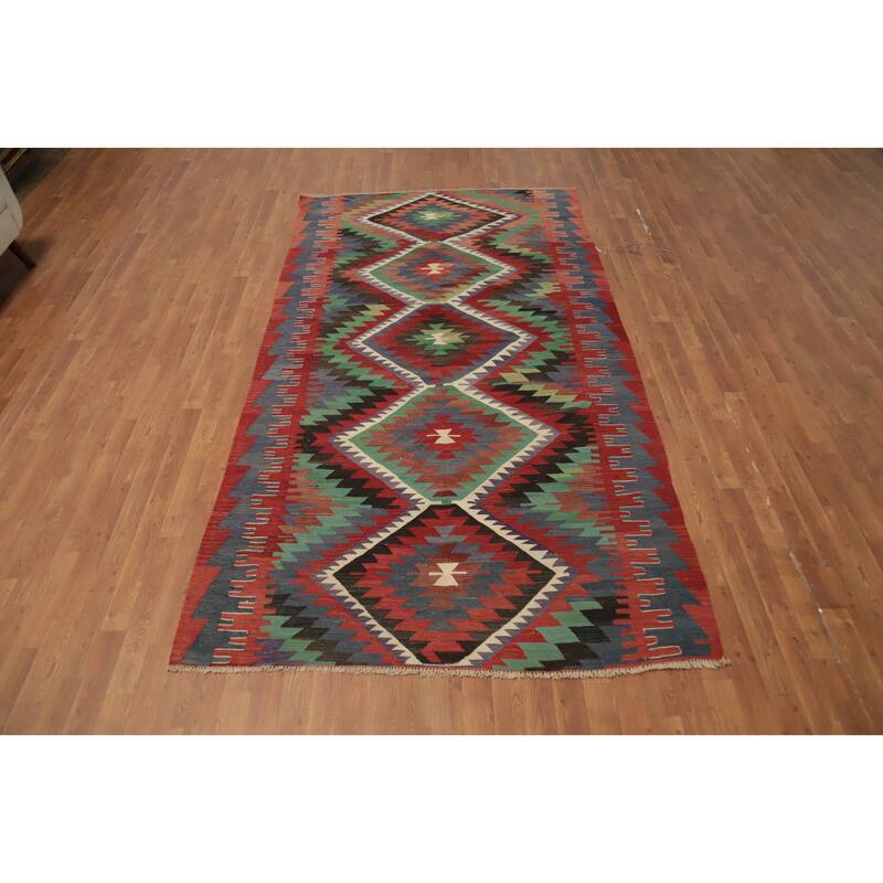 Hand Woven Oriental 100% Wool Carpet Southwestern Tribal Multi-Colored Kilim Area Rug - 10' 0'' X 5' 3''