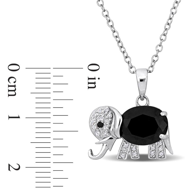 Miadora 3 5/8ct TGW Black Spinel and White Topaz Elephant Pendant Necklace in Sterling Silver-18+2 in