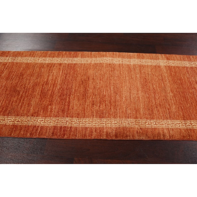 Modern Bordered Gabbeh Kashkoli Oriental Runner Rug Wool Hand-knotted - 2'10" x 9'0"