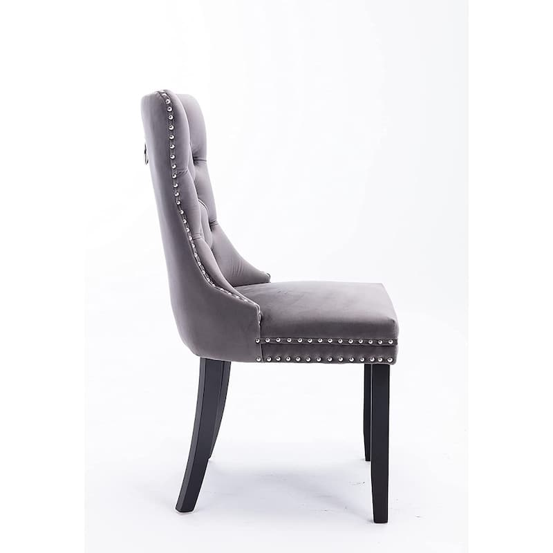 Dining Chairs Set of 2, Upholstered Accent Chair Button Tufted Armless Chair with Back Ring Pull and Nailhead Trim