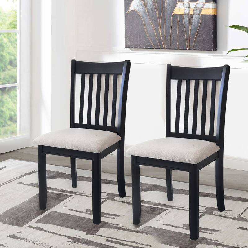 Dining Chairs Set of 2, Wooden Upholstered Kitchen Chairs, Breakfast Chairs with Slatted Back and Rubber Wood Frame