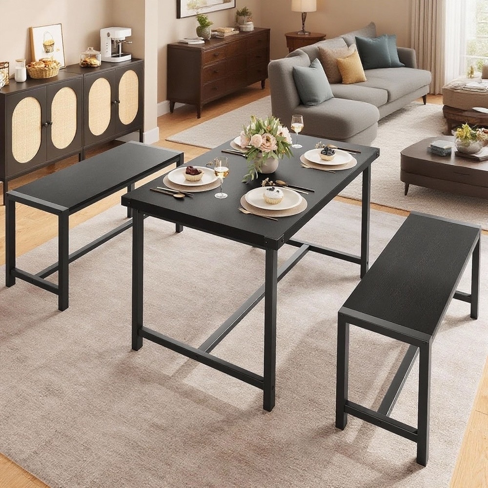Dining Table Set for 4 with 2 Benches