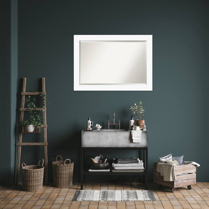 Basic Beveled Wood Framed Bathroom Vanity Wall Mirror