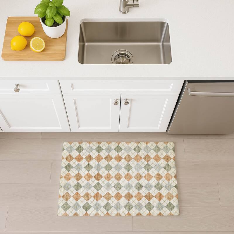 Machine Washable Indoor/ Outdoor Modern Plaid Chantille Rug