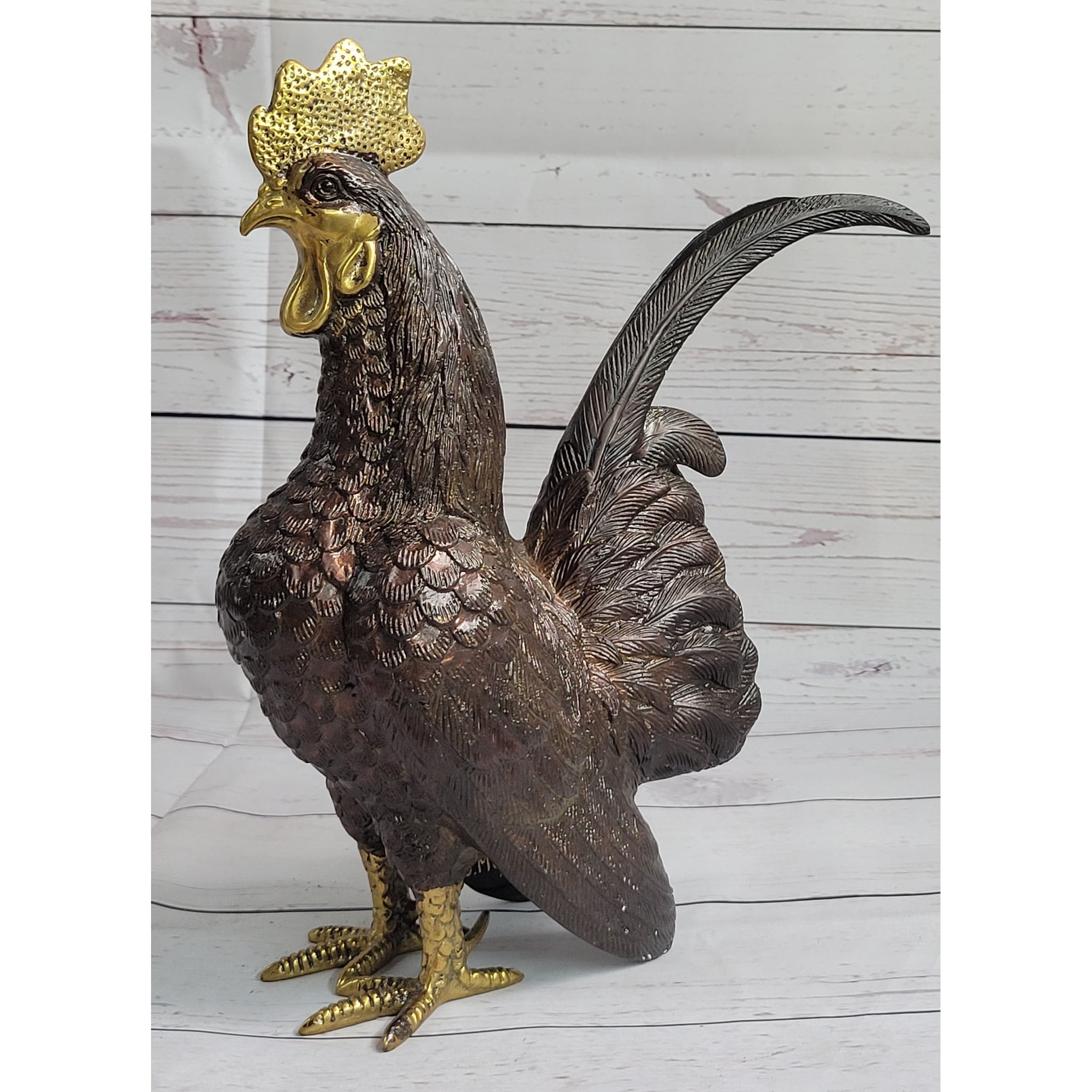 Rooster Chicken Bronze Metal Statue Sculpture Figure Moigniez Farm Barn Art 12 Inches X 10 Inches