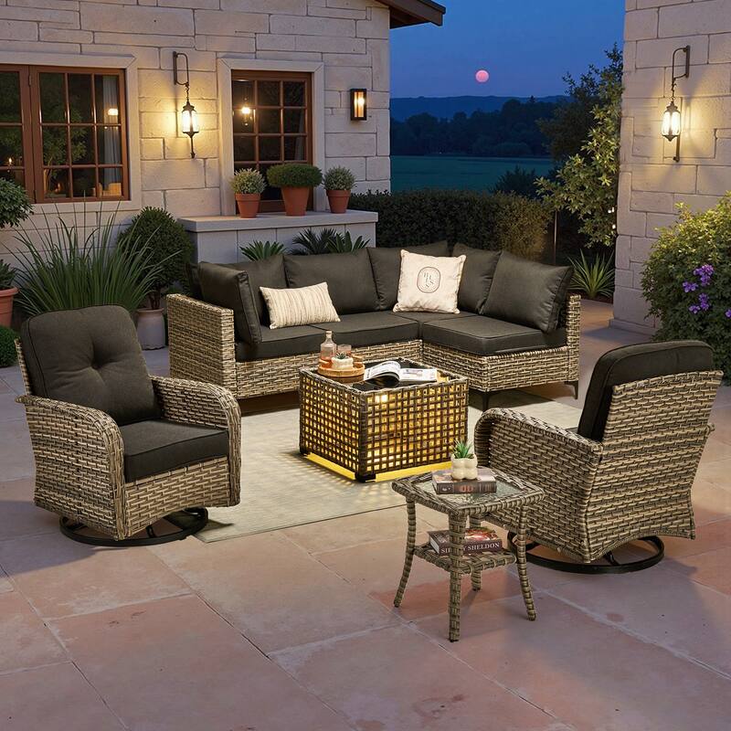 HOOOWOOO 8-piece Outdoor Seating Sofa Patio Wicker Swivel Chair Set - Black