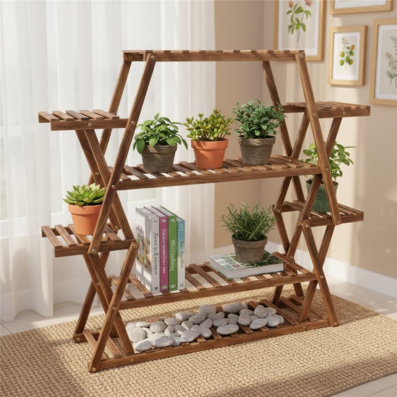 Tall Plant Stand 8 Tier 20-25 Potted Wood Flower Shelves Planter Rack - 37 x 10 x 42in