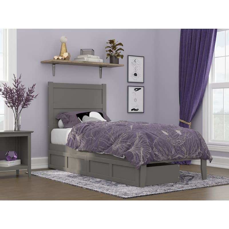 Twin XL Bed with Drawers - Grey Storage Platform Bed Frame - Modern Coastal Style