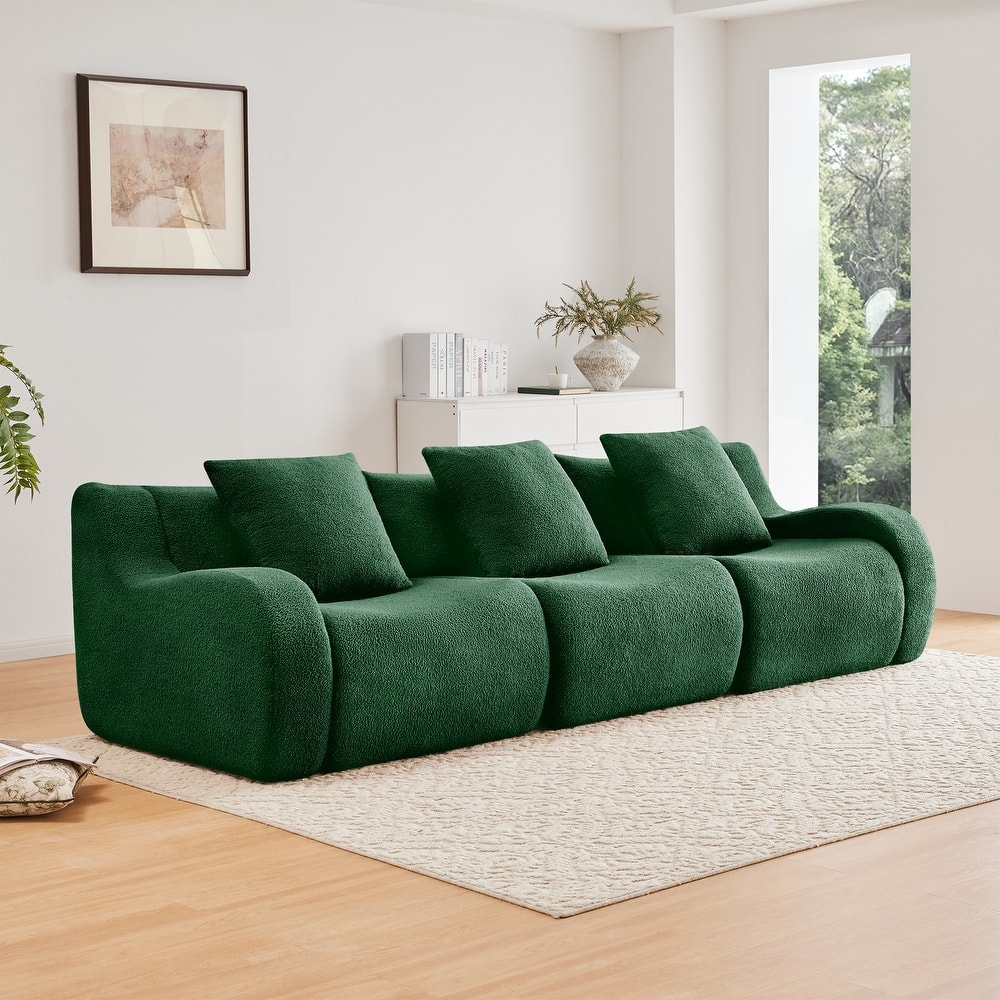 Anmytek Plush 3-Seat Boneless Teddy Fabric Sofa - No Assembly Ergonomic Curved Armrests