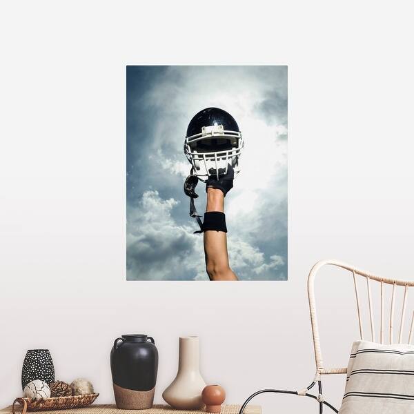 Shop Football Player Holding Helmet In Air Poster Print
