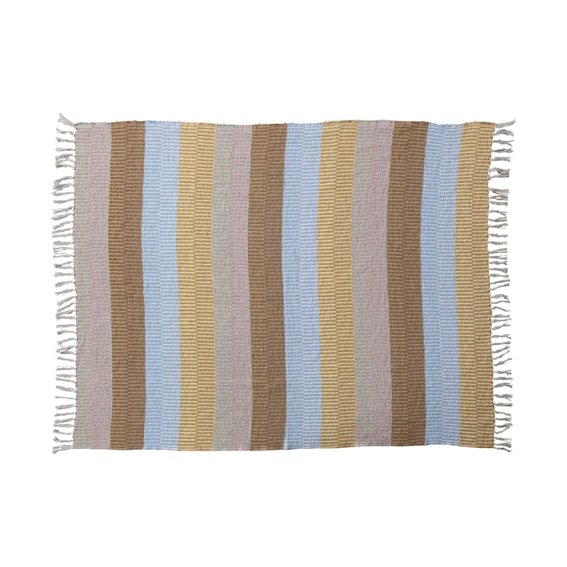 Woven Reclaimed Cotton Blend Throw with Stripes and Fringe - Multi - 60.0"L x 50.0"W x 0.1"H - Multi
