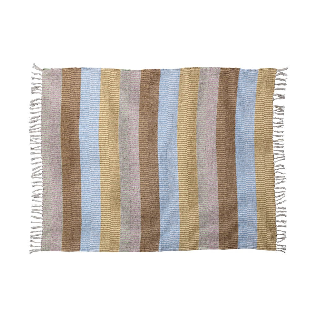 Woven Reclaimed Cotton Blend Throw with Stripes and Fringe - Multi - 60.0"L x 50.0"W x 0.1"H