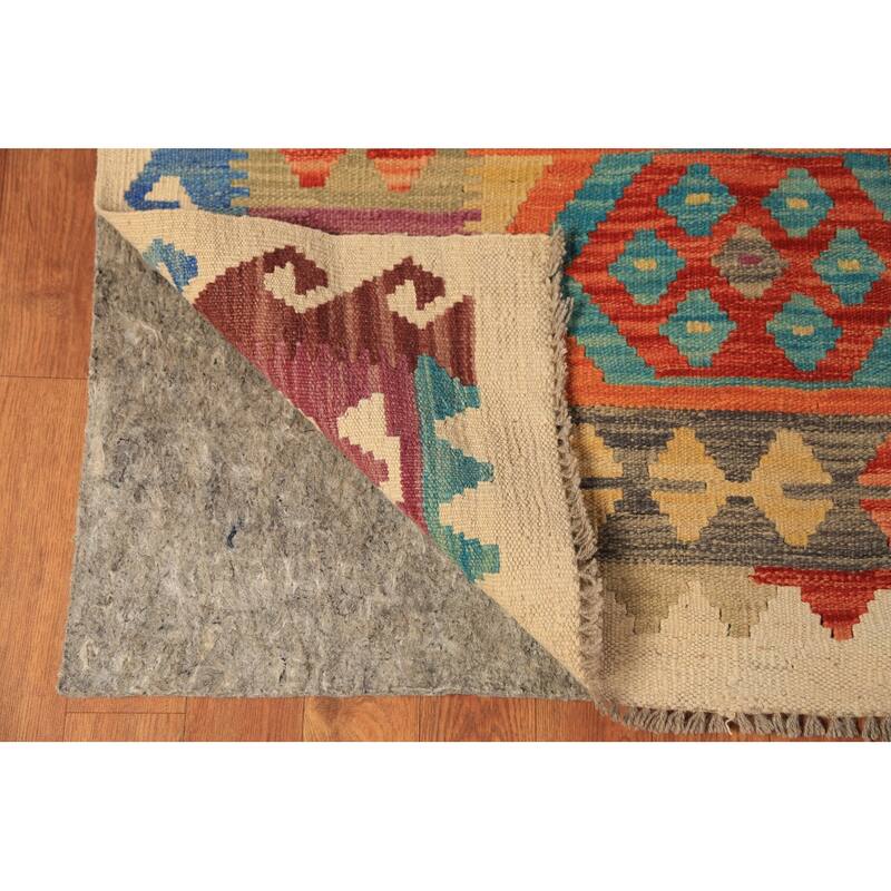 Orange Kilim Reversible Area Rug Hand-Woven Tribal Wool Carpet - 8'4"x 11'2"