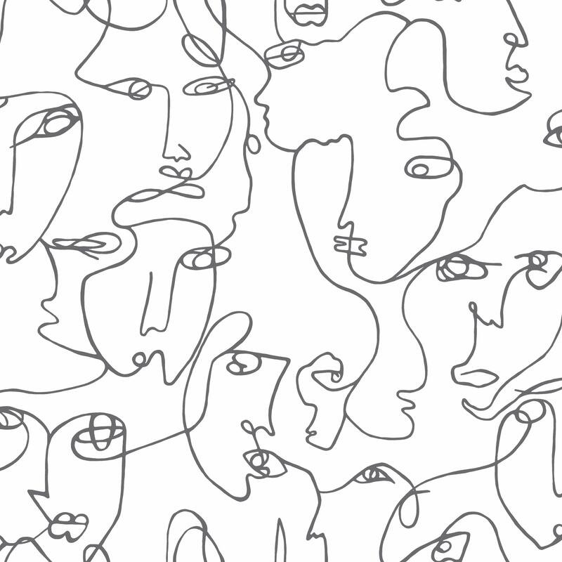 Abstract Linear Faces Black and White Unpasted Wallpaper – 396in x 20.8in - Mono