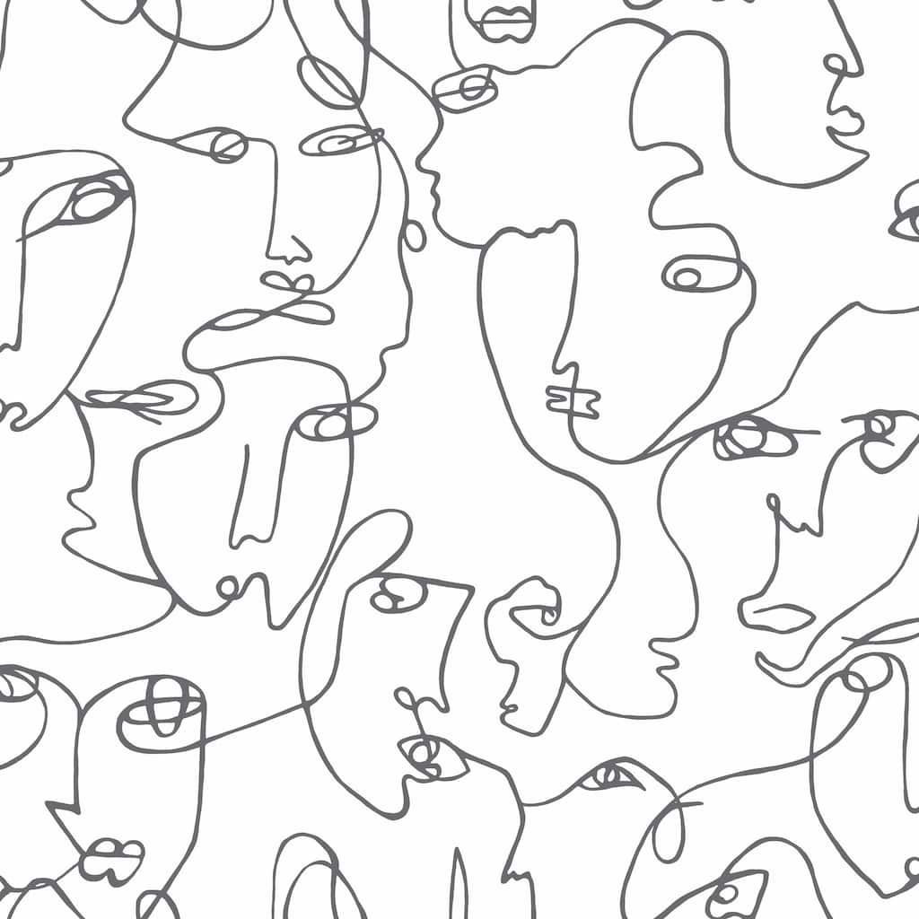 Abstract Linear Faces Black and White Unpasted Wallpaper – 396in x 20.8in