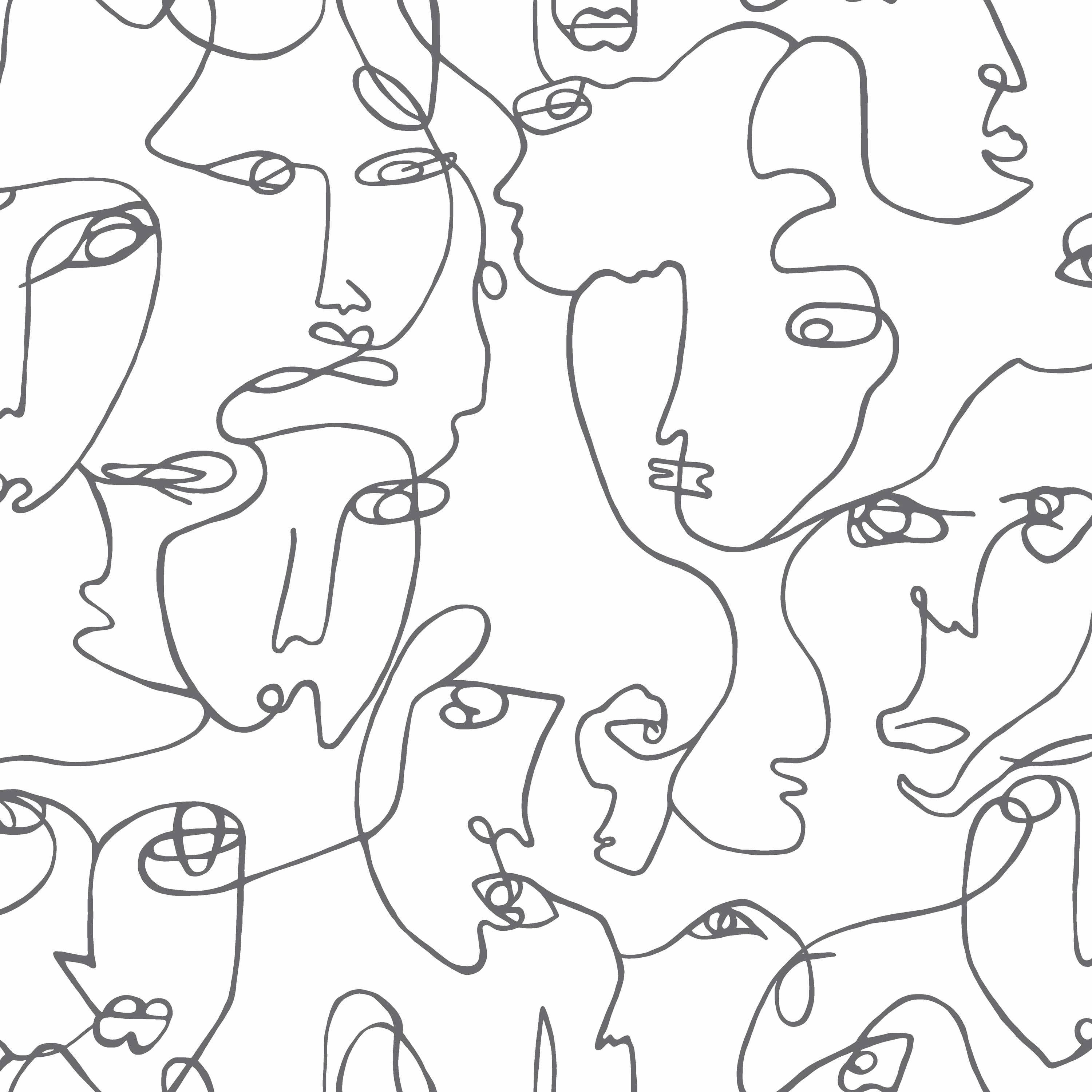 Abstract Linear Faces Black and White Unpasted Wallpaper – 396in x 20.8in