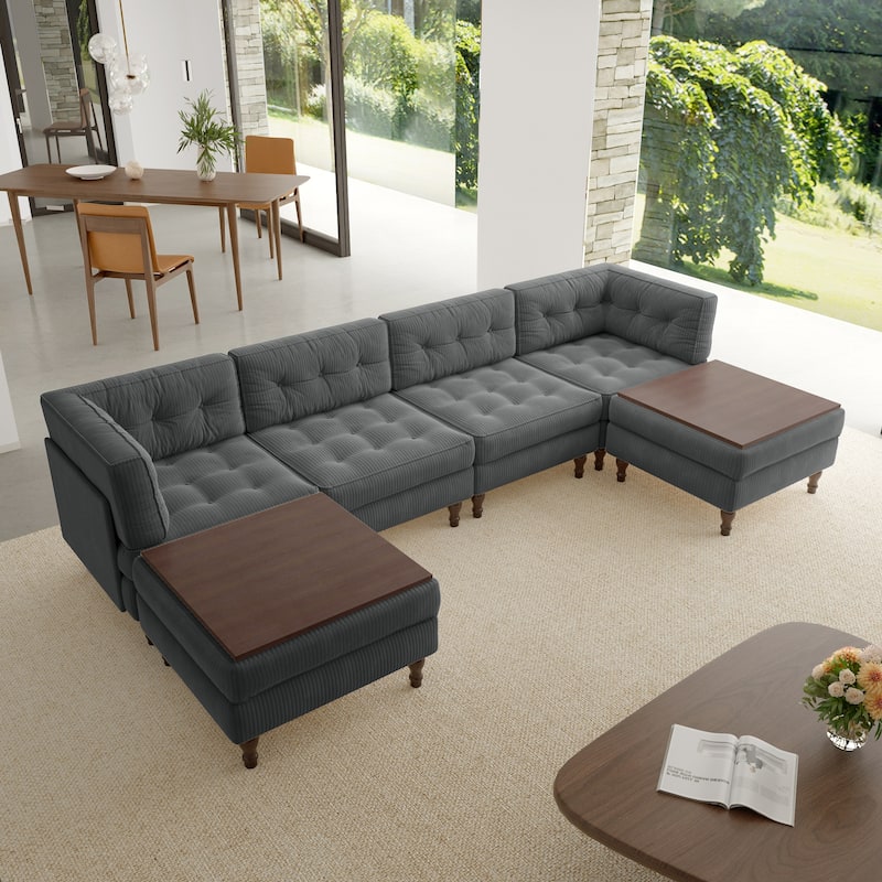 Oversized Modular Sectional Corduroy Fabric Tufted Sofa
