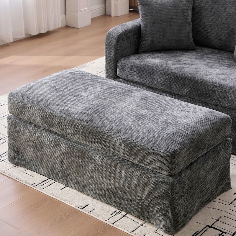 Set of Modern Chenille Accent Chair and Storage Ottoman