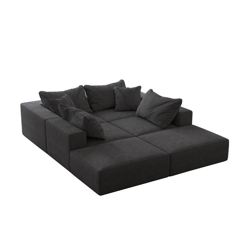 Oversized Chenille Upholstered Sectional Sofa Set Modular Couch Cloud Sleeper Sofa Bed with Ottomans and Pillows for Living Room
