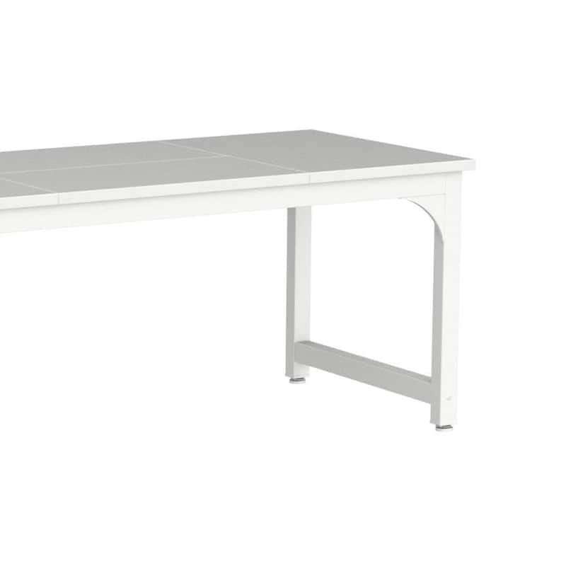 Home Office Desk, 63 Inch Minimalist Wood Top w White Metal Frame