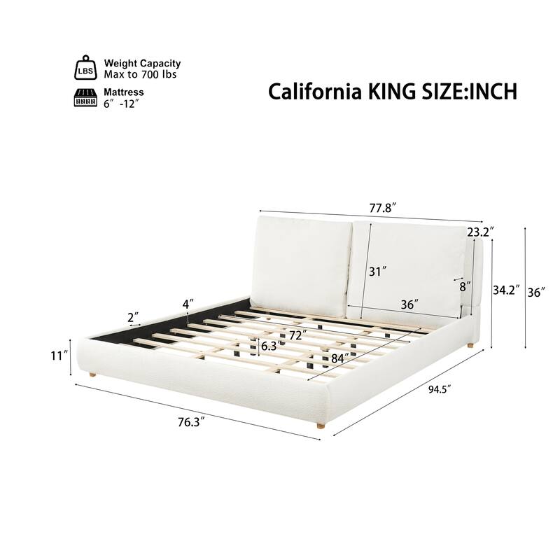 Christopher Knight Home - Charlotte Upholstered Platform Bed with Removable Pillow Headboard