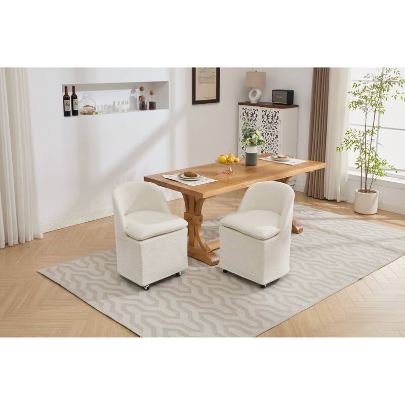 Modern 2 Piece Set 360° Swivel Fabric Kitchen Dining Chair with Back Cushion Universal Wheels for Dining Room Kitchen