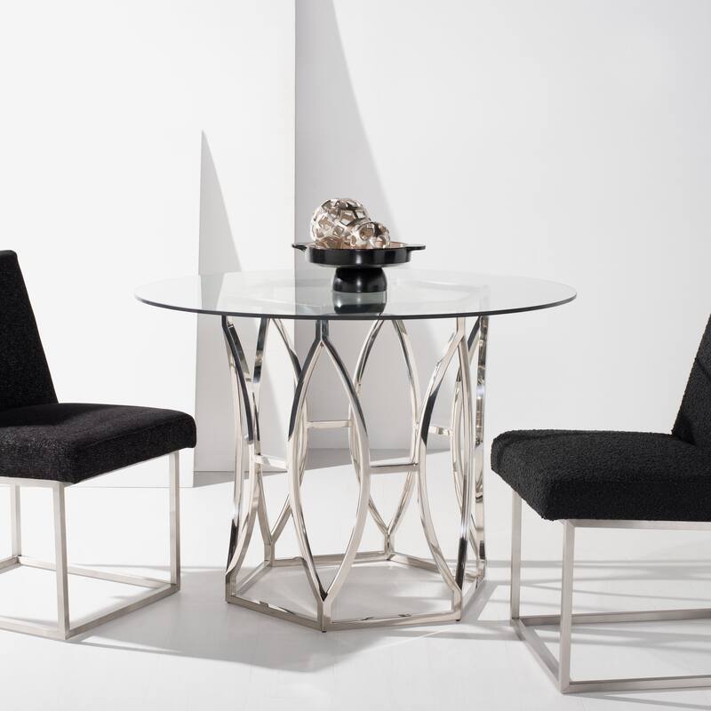 SAFAVIEH Couture Shaw Glass Top Round Dining Table