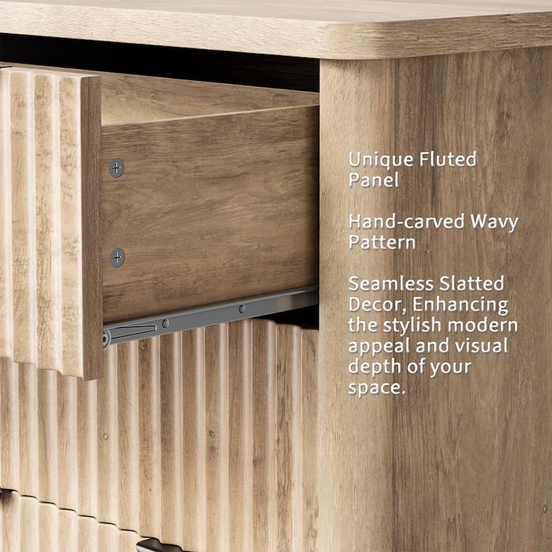 6 Drawer Dresser, Modern Fluted Dressers for Bedroom, Wooden Dresser & TV Stand,Clothes Storage