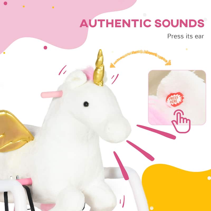 Qaba Spring Rocking Horse, Kids Ride on Horse for 5-12 Years, Ride on Toy with Sound, Unicorn Design, Pink
