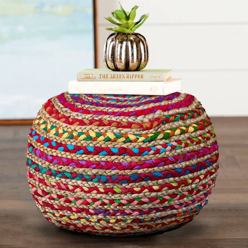 Sevita Boho Braided Jute Pouf Ottoman ( 14" x 20" )