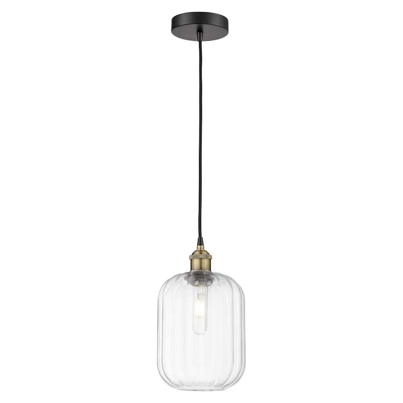Innovations Lighting Endless Possibilities Edison - Preston - 1 Light 7" Jar Shade Cord Hung Mini Pendant - Clear/Black Antique Brass