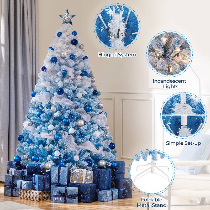 Yaheetech 4.5ft/6ft/7.5ft Pre-lit Flocked Artificial Christmas Tree with Incandescent Warm White Lights