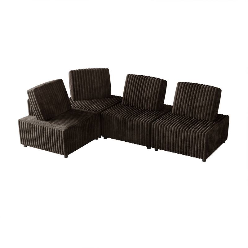 CraftPorch Luxurious Velvet Upholstered 3 Pieces Chair and Corner Seat - Brown - 4 Piece