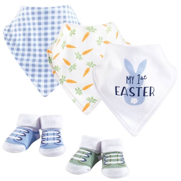 slide 1 of 1, Hudson Baby Infant Boy Cotton Bib and Sock Set 5pk, Boy First Easter, One Size - Boy First Easter - One Size One Size - Boy First Easter